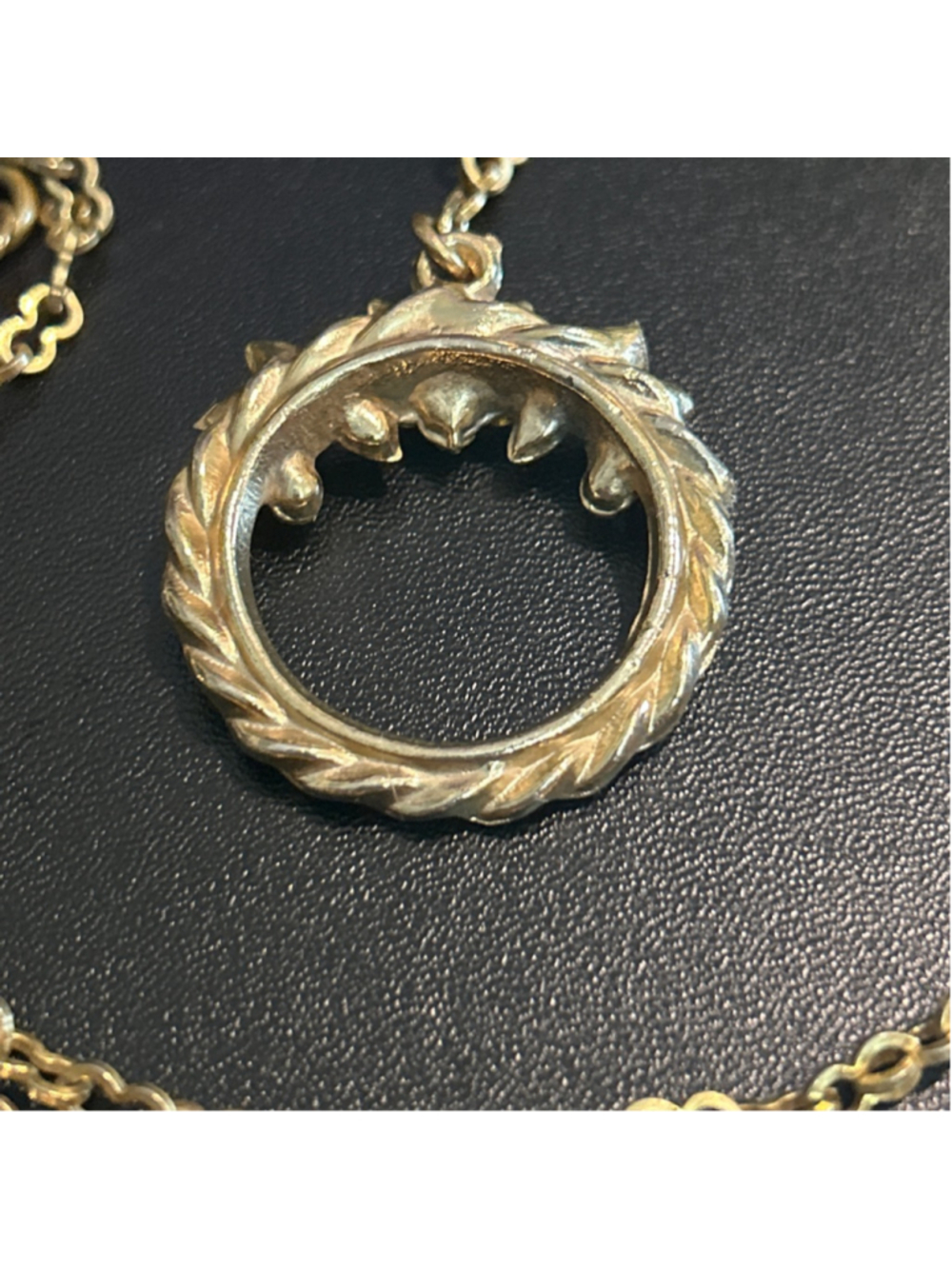 Women's vintage Gold Tone Necklace with Blue Rhinestones & faux pearl 26” - Picture 3 of 5